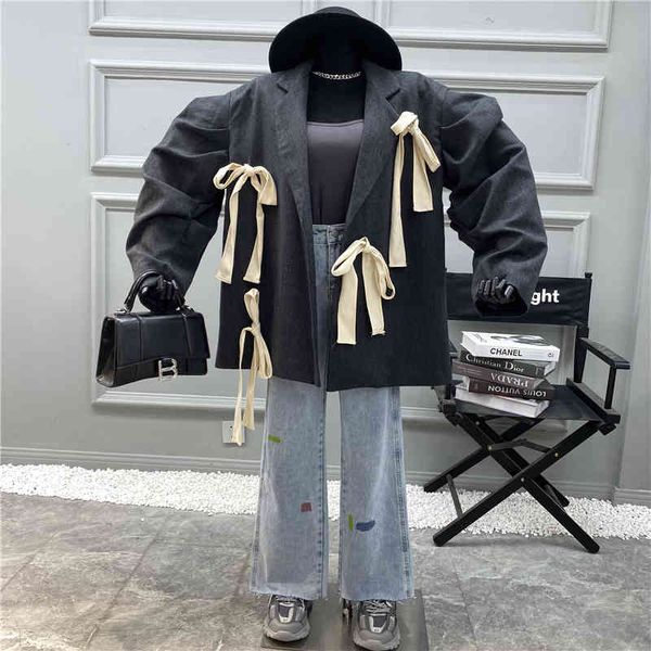 

dress western style aging bow female tender wool 2021 niche design fan goddess temperament fish spine jacket, Black;gray