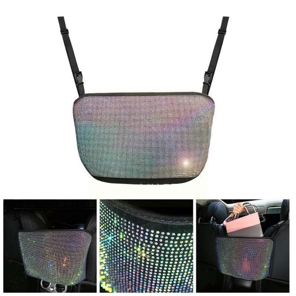 

car organizer luxury diamond rhinestone storage bag rear seat multi-pocket finishing retainer l7n5