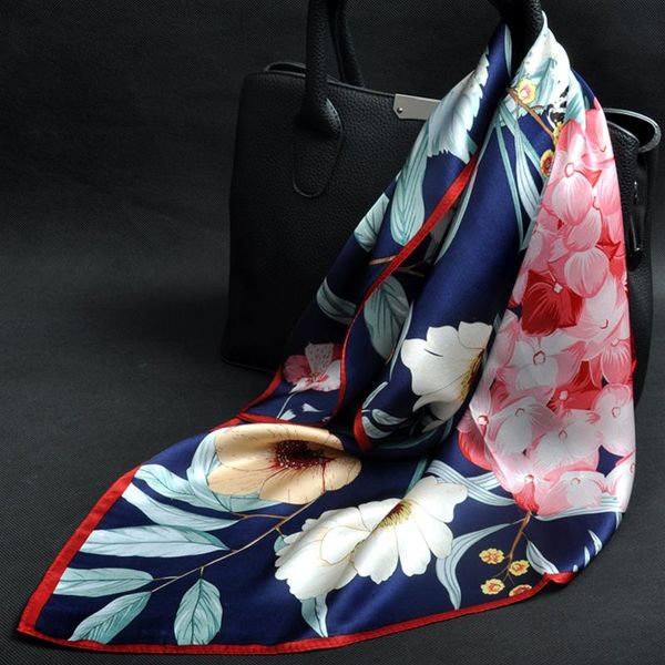 

scarves middle silk square scarf for hair women bandana neckerchief real pure natural kerchief ladies headscarf hijab, Blue;gray