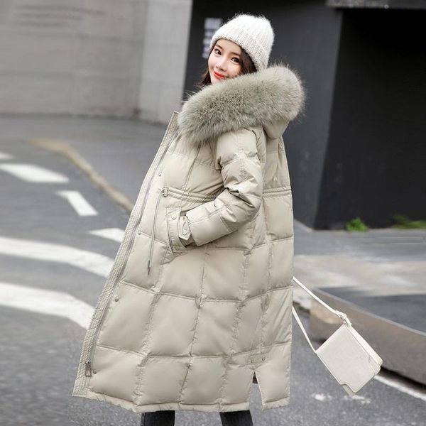 

women's down & parkas weihaobang 2021 winter fur collar solid color hooded zipper long white duck sleeve jacket, Black