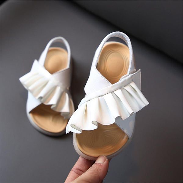 

sandals 2021 summer children's leather ruffles toddler kids shoes cute baby soft fashion princess girls 21-30, Black;red