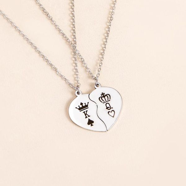

chains creative jewelry king queen assemble pendant heart-shaped titanium steel sweet cartoon couple necklace birthday holiday gift, Silver