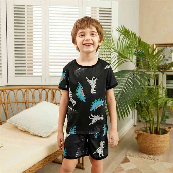 

summer 2-piece fashionable cartoon dinosaur allover and shorts set boy suits short-sleeve t-shirt clothes 210528, White