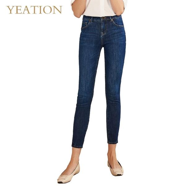

women's jeans yeation women high waist stretch pencil pants long slim casual, Blue