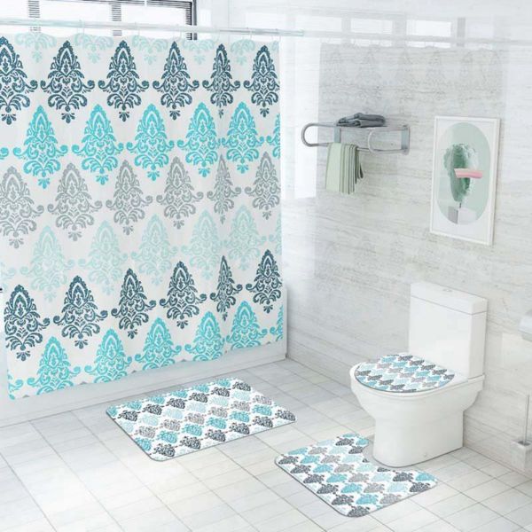

bath mats 3d home furnishing shower bathroom products personalized printing curtain floor mat base toilet combination set