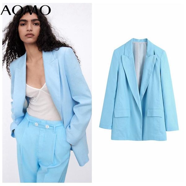 

women's suits & blazers aomo women 2021 fashion solid blue blazer coat vintage long sleeve female outerwear chic be134a, White;black