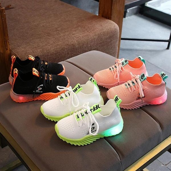 

comfortable child sport shoes spring luminous fashion breathable kids boys net girls anti-slippery sneakers with light run athletic & outdoo, Black