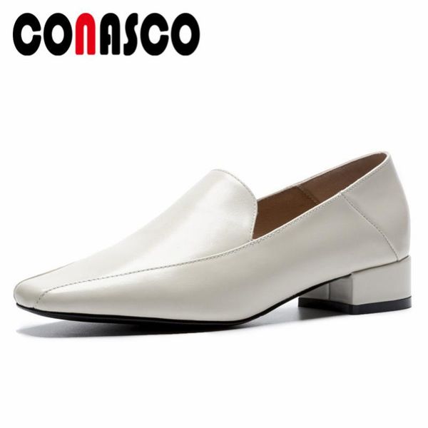 

dress shoes conasco women square toe heeled office pumps genuine soft leather elegant wedding party woman, Black