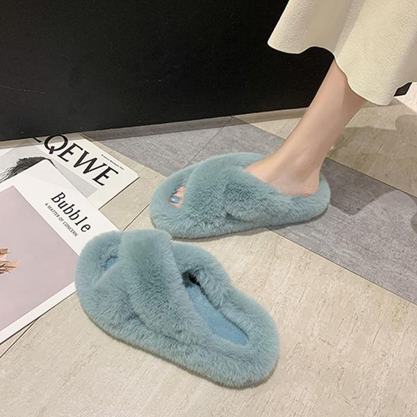 

slippers 2021 winter fur indoor non-slip plush fashionable thick-soled home furnishing warm, Black