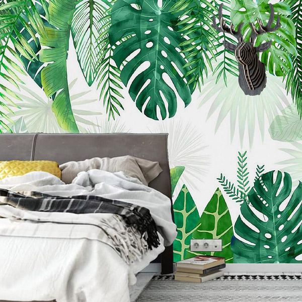 

wallpapers modern simple 3d green palm banana leaf po murals wallpaper living room bedroom home decor waterproof wall cloth papers