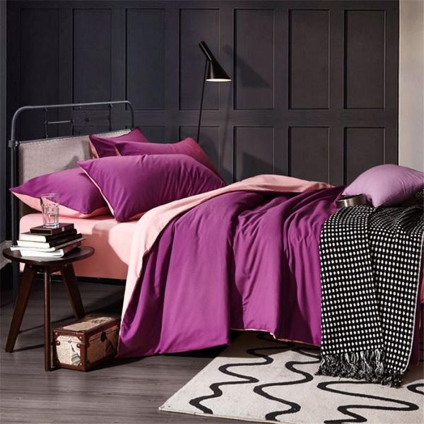 

bedding sets dehome solid duvet cover pillow case bed sheet set purple pink patchwork 4pcs twin full double king