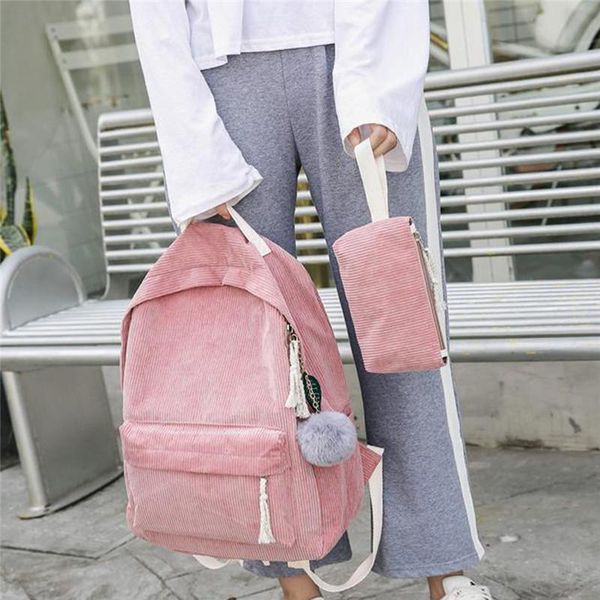 

school bags fashion corduroy design girl backpack bag pretty style backpacking durable book satchel