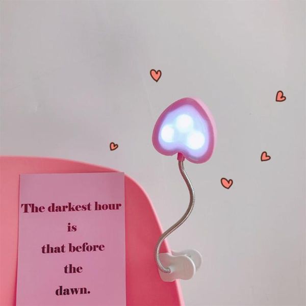 

book lights pink love sweet led lamp clip eye-protective mini student