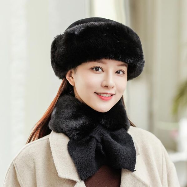 

berets russia winter beanies hats for men women wool knitted warm thicken hairy caps fashion luxury fur, Blue;gray