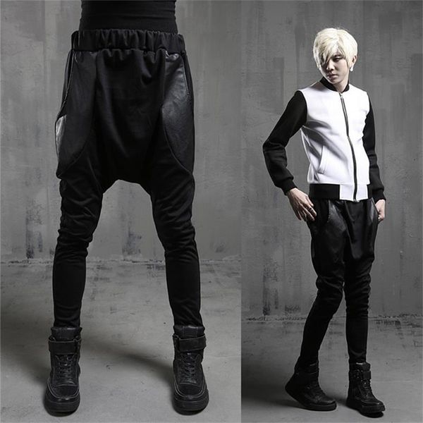 

men's pants singer hair stylist fashionable male korean version of personality leisure small feet harun, Black