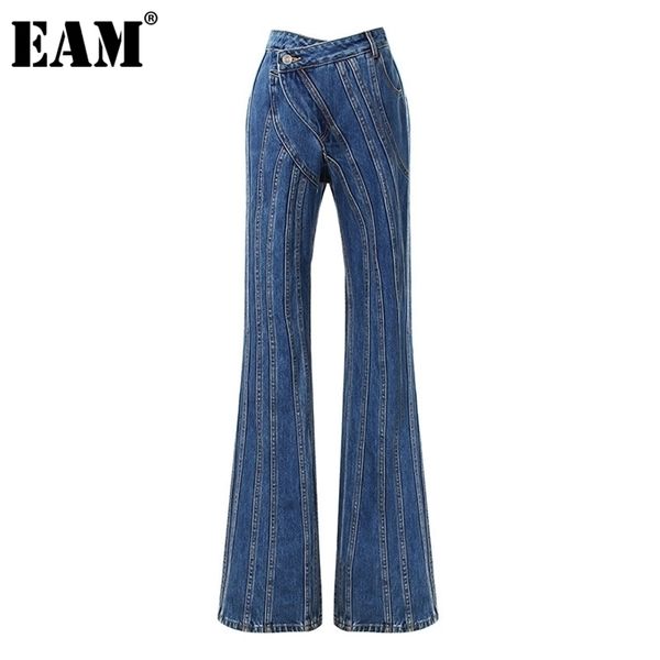 

[eam] asymmetrical spliced oblique waist placket trousers loose fit pant fashion spring autumn 1dd2264 211124, Black;white