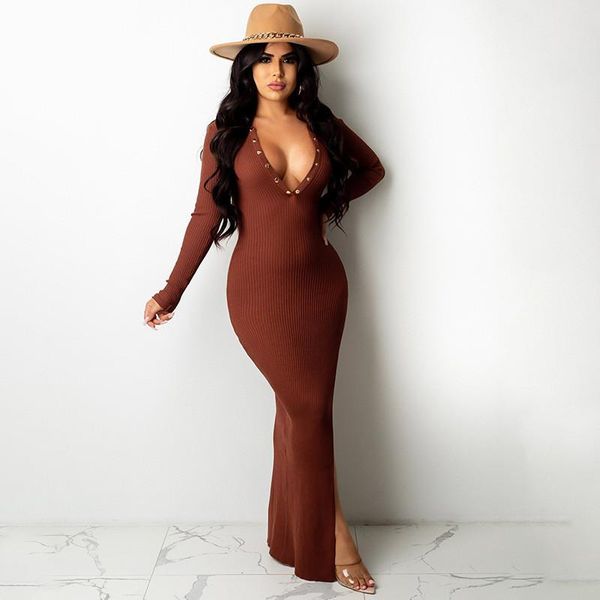 

casual dresses european american fashion dress women autumn spring deep v slim long sleeve bodycon split maxi lr2129, Black;gray