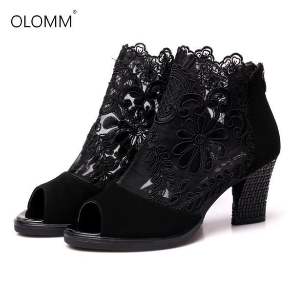 

dress shoes large size european and american mesh high heel lace fish mouth women's zapatos de mujer pumps women, Black