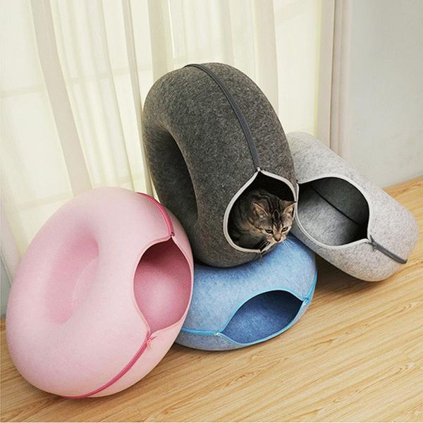 

cat beds & furniture felt doughnut nest with zipper tunnel cute double layer pet