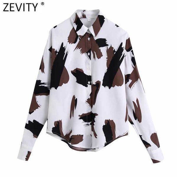 

zevity women vintage graffiti print casual smock blouse office ladies long sleeve chic shirts business femininas ls7548 210603, White