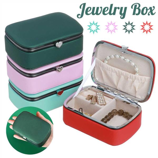 

jewelry pouches, bags 11.5x8x4.5cm box portable organizer storage case earring holder zipper women joyas display travel, Pink;blue
