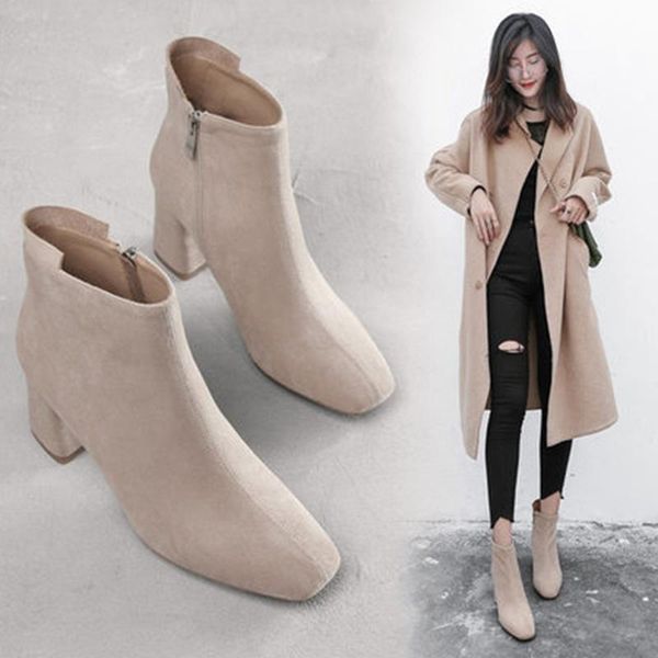 

boots women 2021 autumn shoes round toe luxury designer clogs platform zipper ladies med rubber ankle fashion rock solid cot, Black