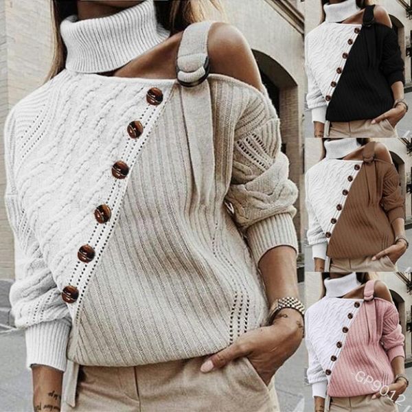 

women's sweaters fall for women off shoulder hollow out patchwork colorblock turtleneck jumper pullover long sleeves casual sweater, White;black