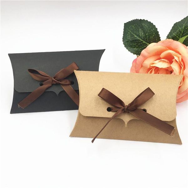 

gift wrap 12pcs/lot brown black white kraft paper pillow boxes for cosmetics lipstick gifts packaging storage with ribbons