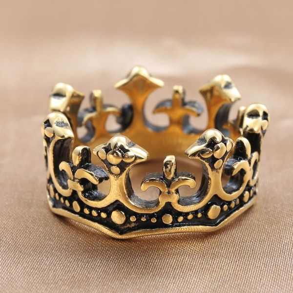 

wedding rings fashion stainless steel crown ring couples men and women trendy simple punk jewelry gift 24052, Slivery;golden