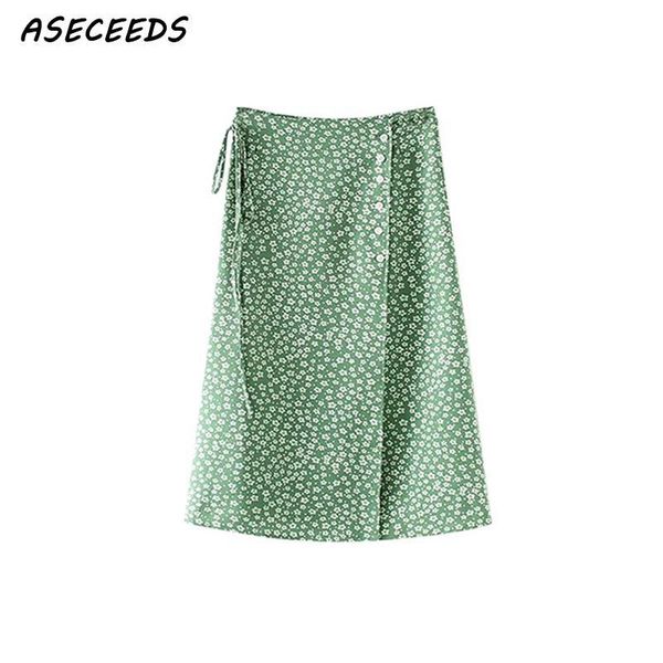 

skirts korean style fashion bohemian boho vintage green floral print high womens button wrap midi skirt streetwear clothes, Black