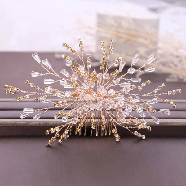 

hair clips & barrettes gorgeous bridal bougainvillea crystal comb clip wedding engagement hand-woven headdress accessory jewelry gift, Golden;silver