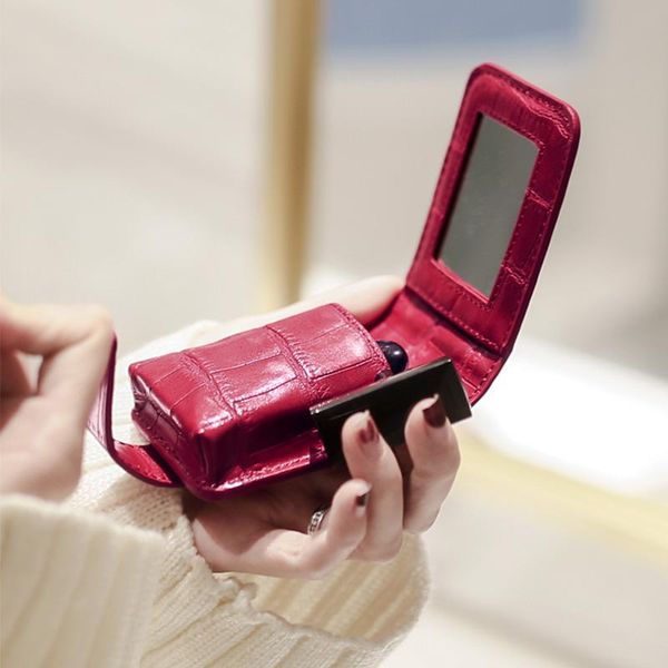 

cosmetic bags & cases lipstick bag with mirror makeup travel pouch organizer pu leather portable beauty case toolbox small storage