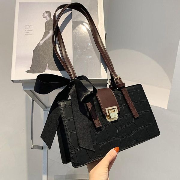 

cross body vintage scrub stone pattern pu leather armpit bag for women 2021 female designer shoulder bags lady casual bow tote handbags