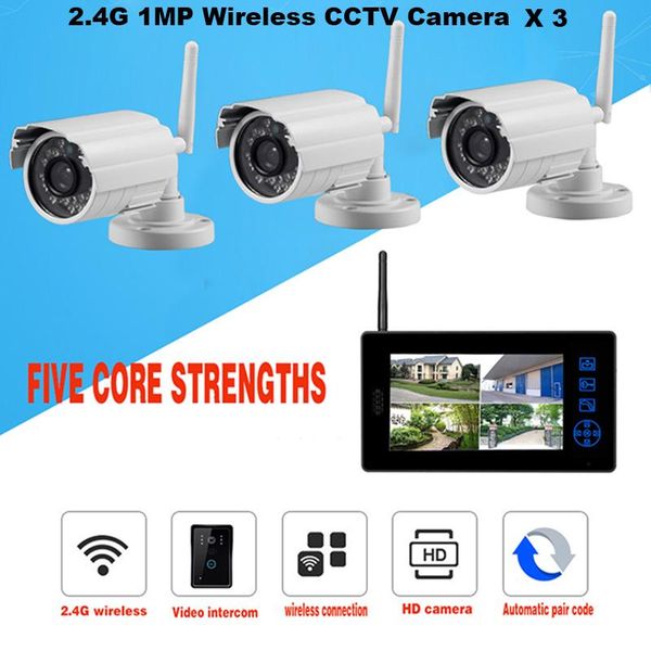

2.4g wireless 1.3mp cctv camera outdoor ir indoor 7 inch color lcd full set video intercom and surveillance system door phones