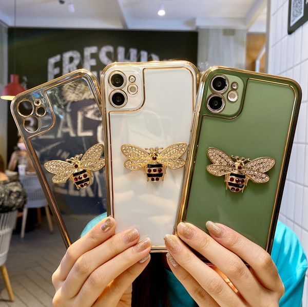 

3d diamond bee chrome clear soft tpu phone cases for iphone 12 11 pro promax x xs max 7 8 plus case cover