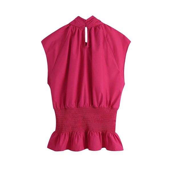 

t shirt women fashion pleated elastic hem vintage bow tie sleeveless blouse chic female, White