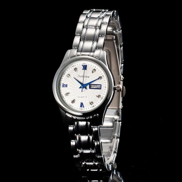 

wristwatches retro crystal men watch with calendar week stainless steel waterproof mens analog quartz wrist for manreloj hombre, Slivery;brown