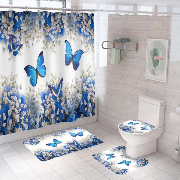 

shower curtains fashion butterfly curtain flower with non slip rug mat bathroom waterproof polyester hooks