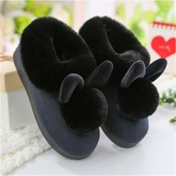 

autumn winter home warm thick bottom indoor cotton shoes fur slippers womens cute fluffy cat1, Black