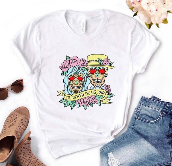 

sugar skull print cotton casual womens funny yong girl tee pm 87, White