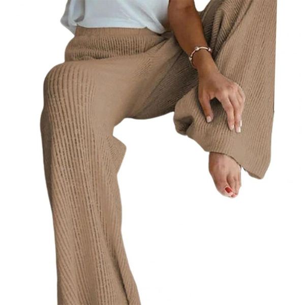 

women's pants & capris women straight high waist elastic waistband knitted trousers solid color wide leg slacks for spring summer autum, Black;white