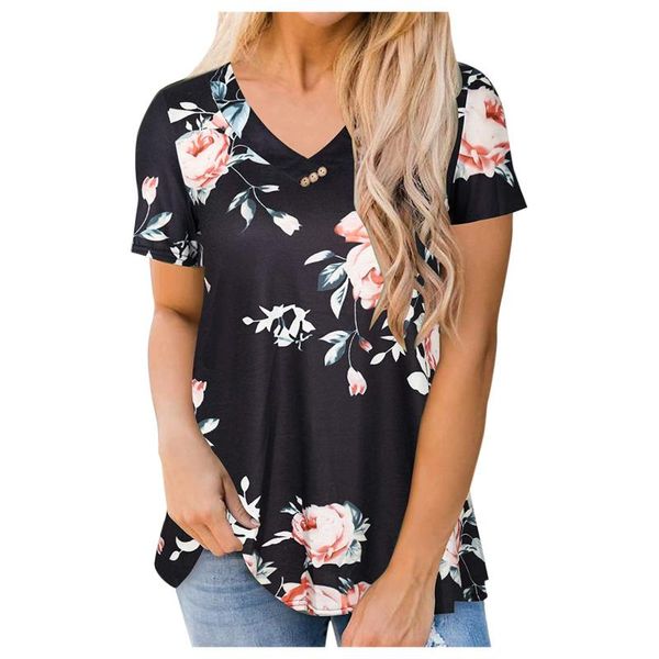 

summer t-shirts women v-neck printed short sleeves casual ladies clothing soft plus size loose women's #t1g t-shirt, White