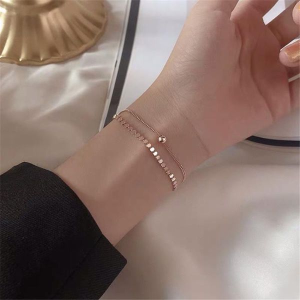 

link, chain 2021 fashion silver color double layer beads bracelet for women girl gift party jewelry wholesale, Black