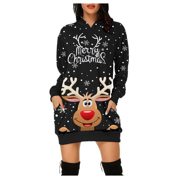 

casual dresses christmas dress women fashion hoodie bag hip pocket elk print hooded long sleeve 2021 vestidos mujer d5, Black;gray