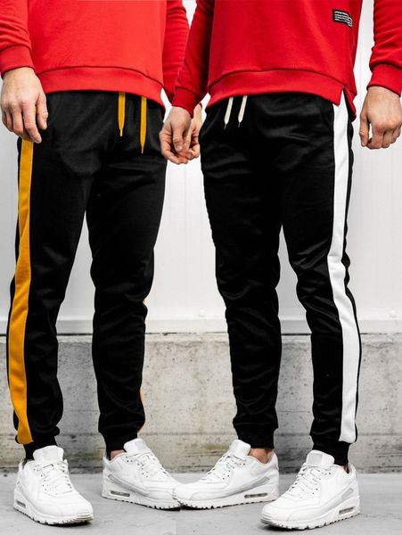 

men 2pcs contrast side seam drawstring waist sweatpants j0ud#, Black