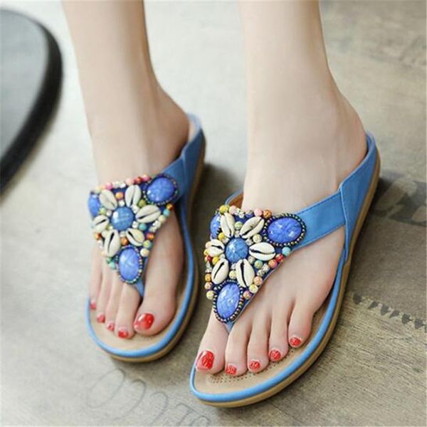 

slippers bohemia style string bead rhinestone women flip flops summer soft comfortable clip toe beach shoes chanclas mujer, Black