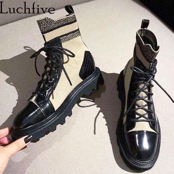 

boots brand ankle woman spring autumn designer motorcycle black lace up botas mujer