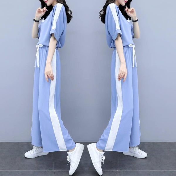

two piece dress set fashion 2021 summer korean women's wide-leg pants 2 women loose slim tracksuit for, White