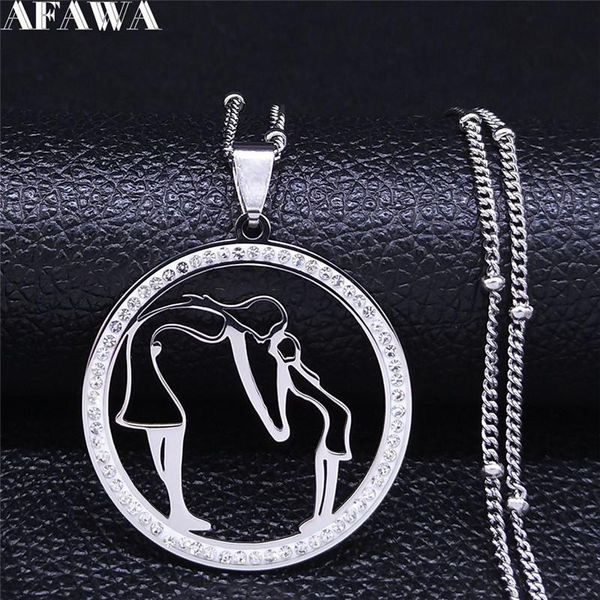 

mon and girl crystal stainless steel charm necklace for round silver color chain necklaces jewelry colier femme n157s01 pendant