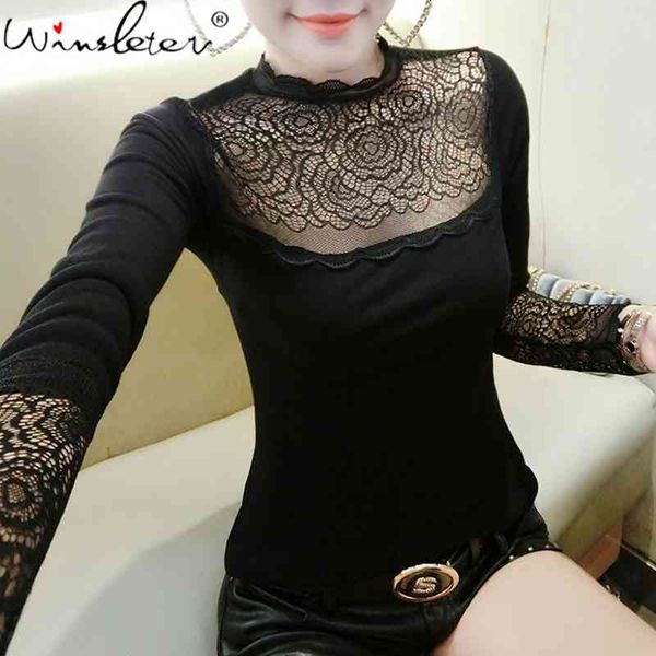 

women's t-shirt autumn winter korean style women t fashion patchwork lace hollow out bottoming ropa mujer tees t08520l t, White